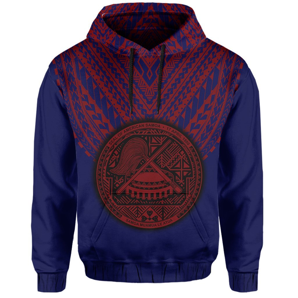 American Samoa Coat Of Arms Polynesian Hoodie - One Side Style Blue Red - - Vibe Hoodie Shop