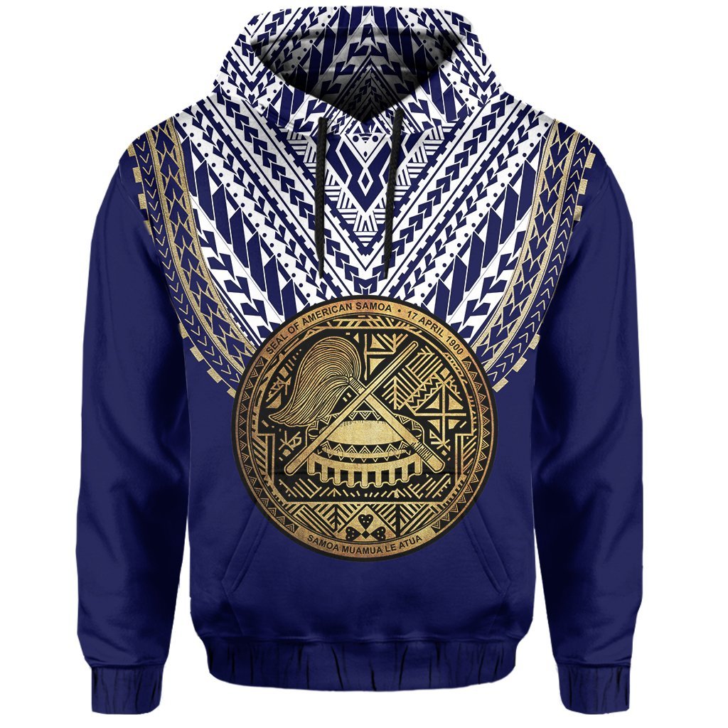 American Samoa Coat Of Arms Polynesian Hoodie Ver 2 - One Side Style Blue - Vibe Hoodie Shop