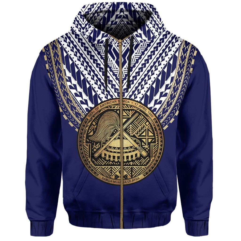 American Samoa Coat Of Arms Polynesian Zipper Hoodie Ver 2 - One Side Style Blue - Vibe Hoodie Shop