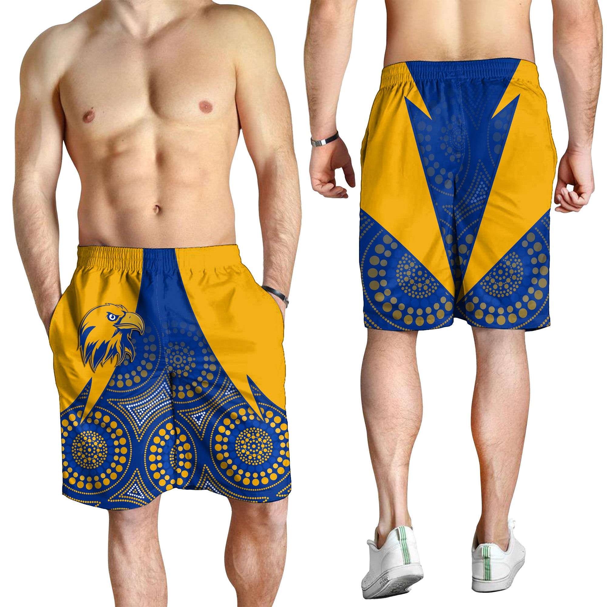 Eagles Indigenous Men Shorts West Coast 2021 Version Gold - Vibe Hoodie Shop