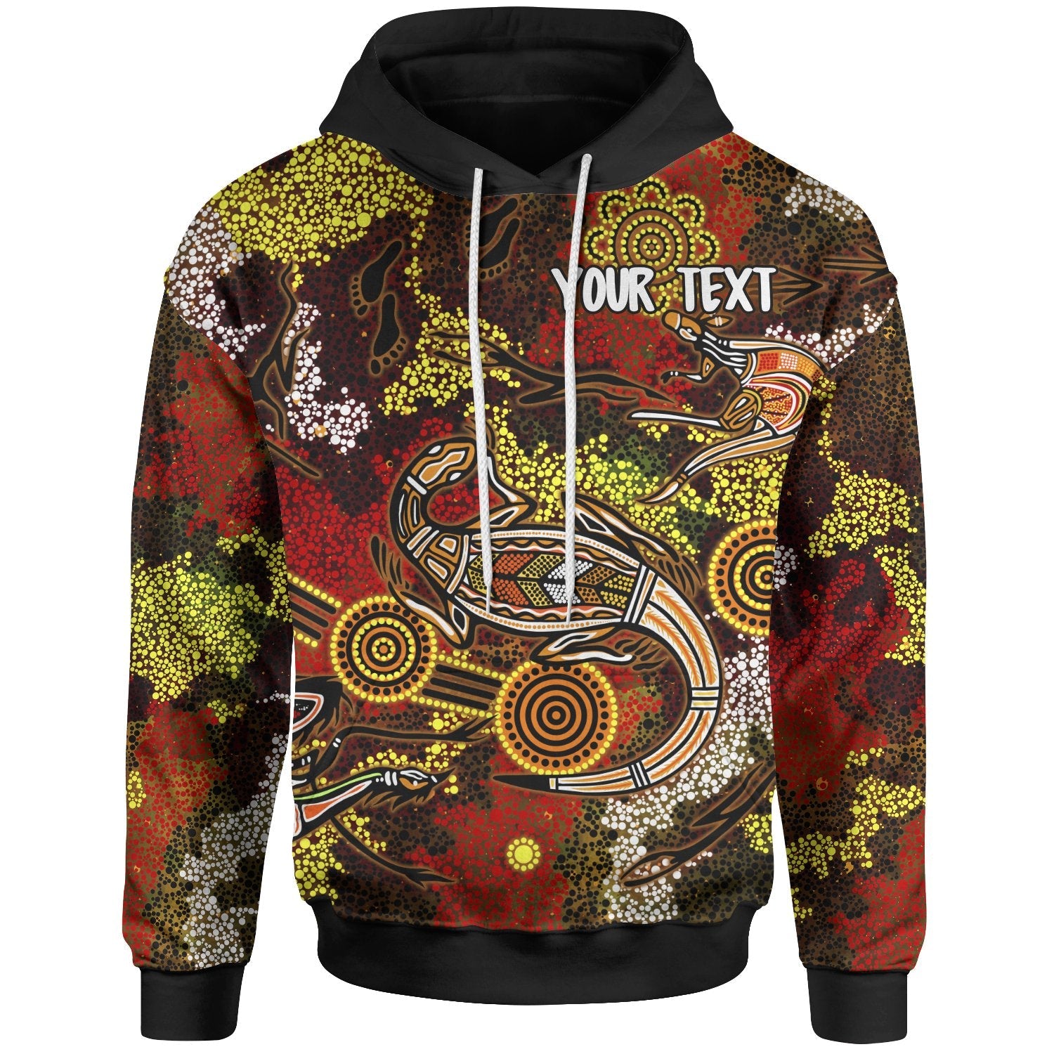 Custom Aboriginal Hoodie, Kangaroo and Lizard Dot Painting Art - Vibe Hoodie Shop