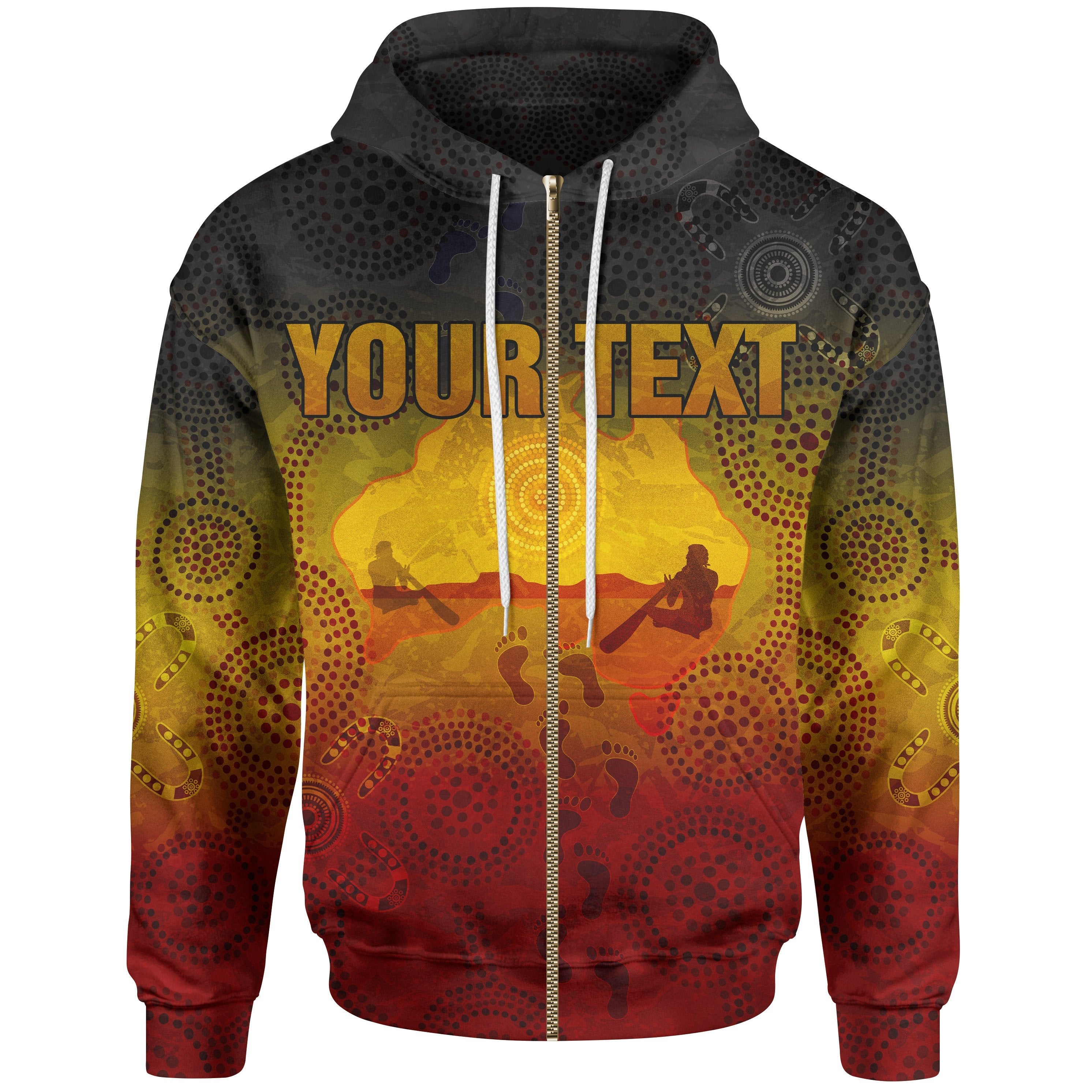 Custom Aboriginal Zip - Up Hoodie, Australian Map with Indigenous Color - Vibe Hoodie Shop