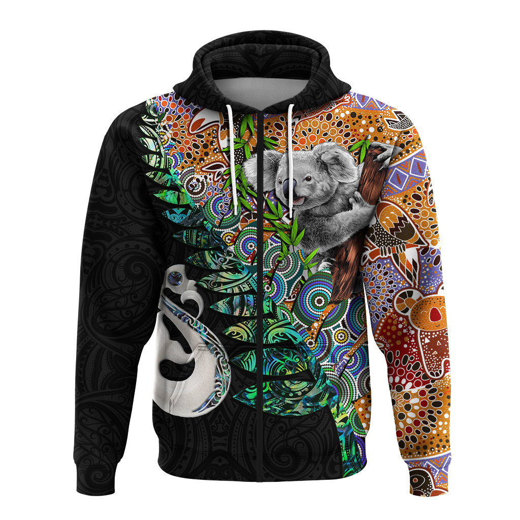 New Zealand Maori Manaia and Australian Aboriginal Koala Zip Hoodie LT4 - Vibe Hoodie Shop