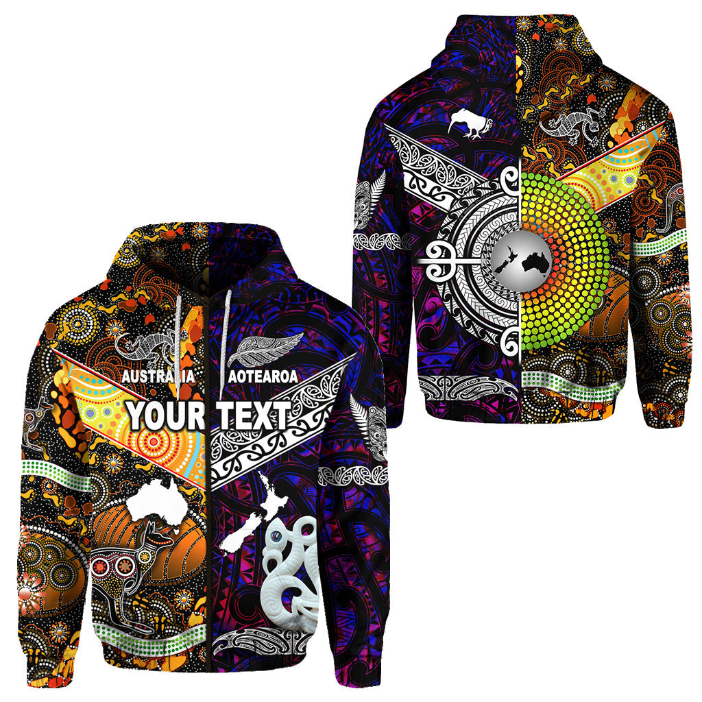 (Custom Personalised) New Zealand Maori Aotearoa And Australia Aboriginal Zip Hoodie Together - Purple LT8 - Vibe Hoodie Shop