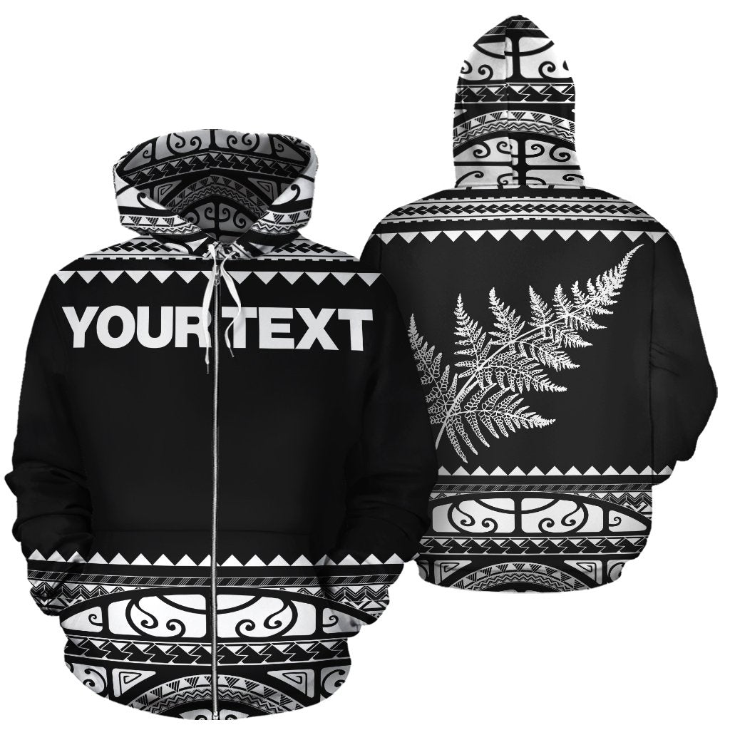 New Zealand Maori Zip Up Hoodie, Aotearoa Silver Fern Zipper Hoodie White - Customized - Vibe Hoodie Shop