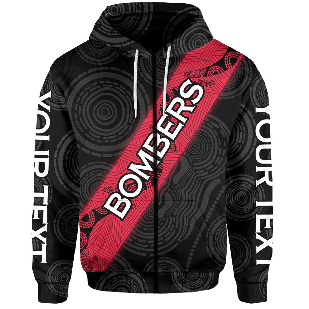 (Custom Personalised) Essendon Bombers Zip Hoodie Black - Vibe Hoodie Shop