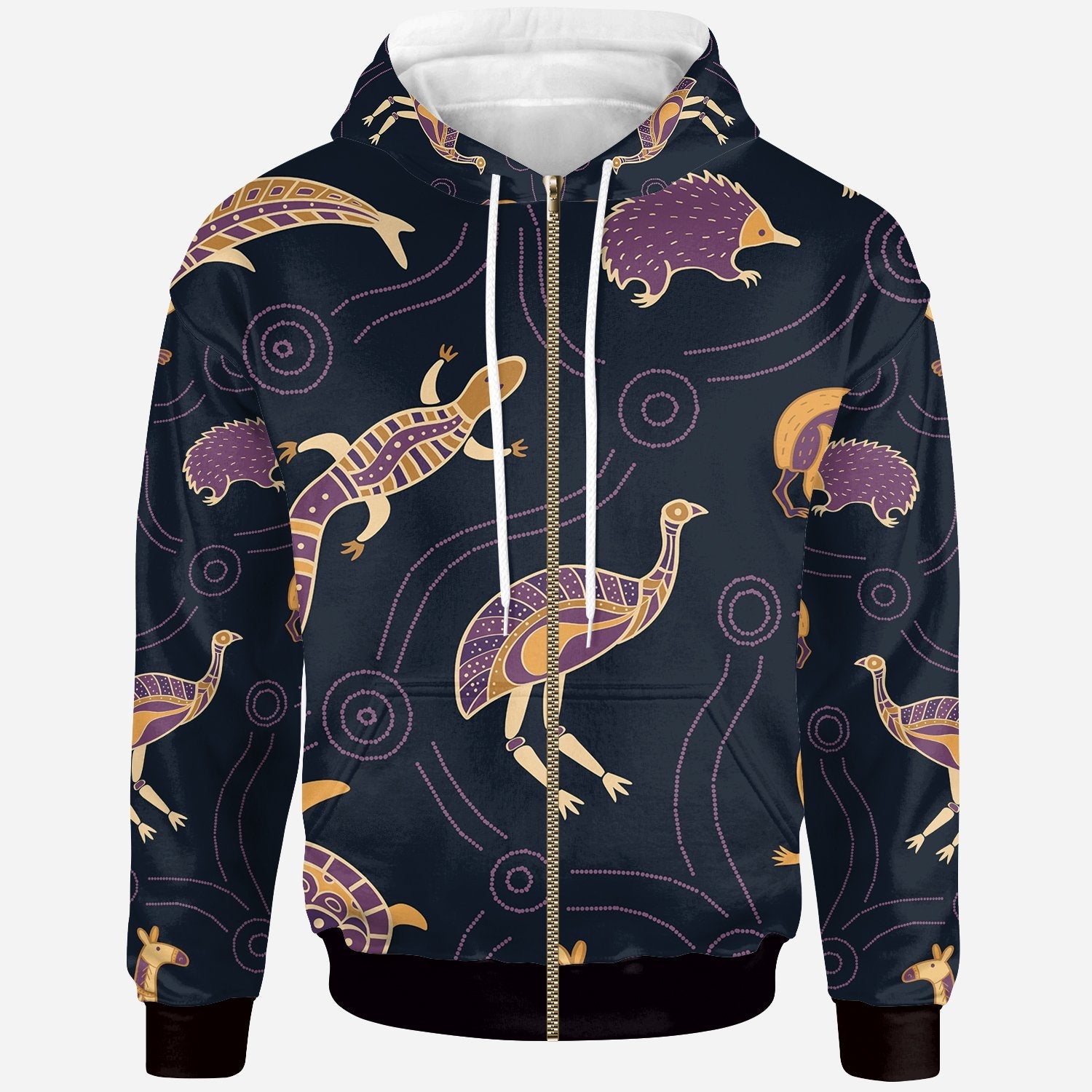 Zip - Up Hoodie - Indigenous Animals Patterns - Vibe Hoodie Shop