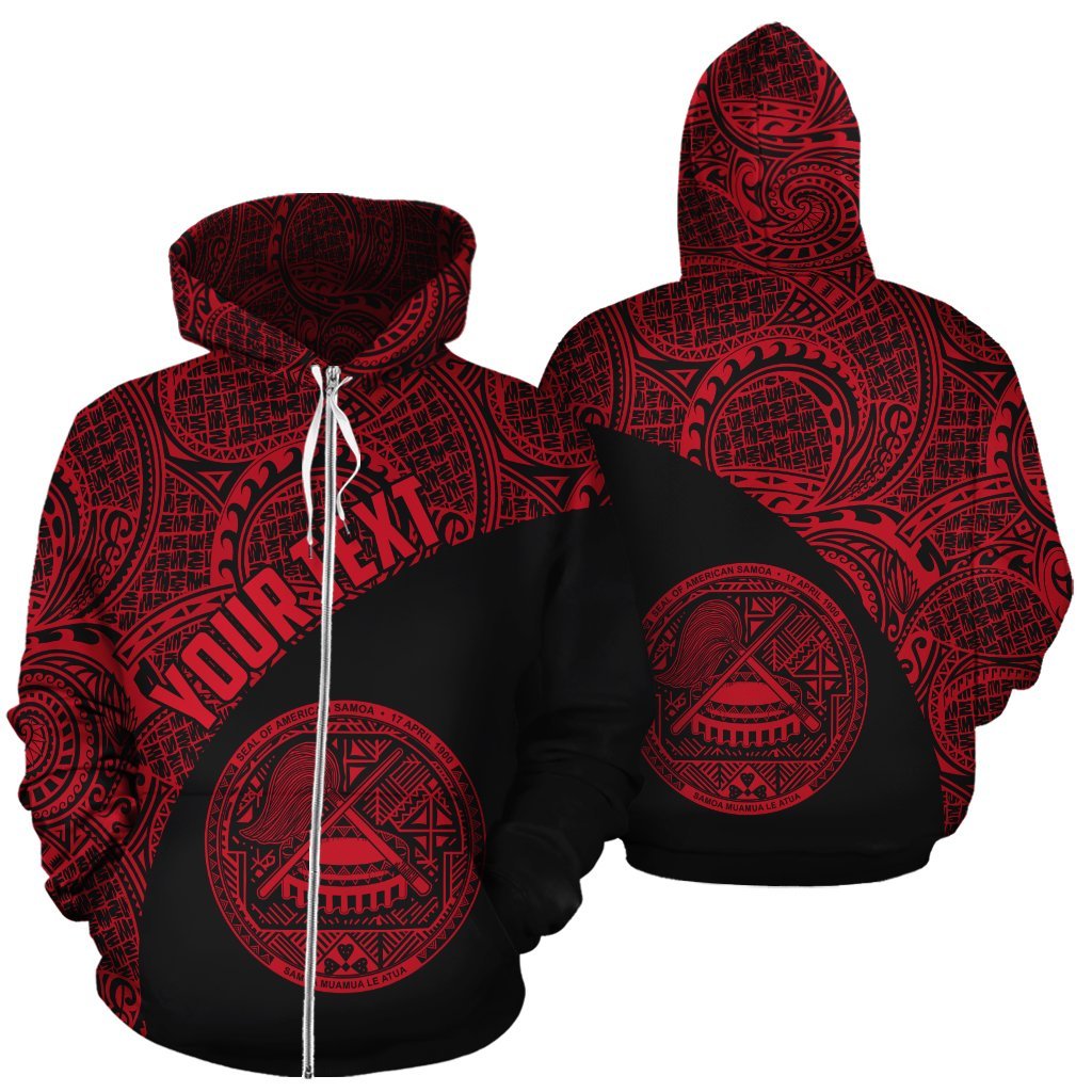 American Samoa Zip - Up Hoodie Coat Of Arms Polynesian Wave Red (Custom) - Vibe Hoodie Shop