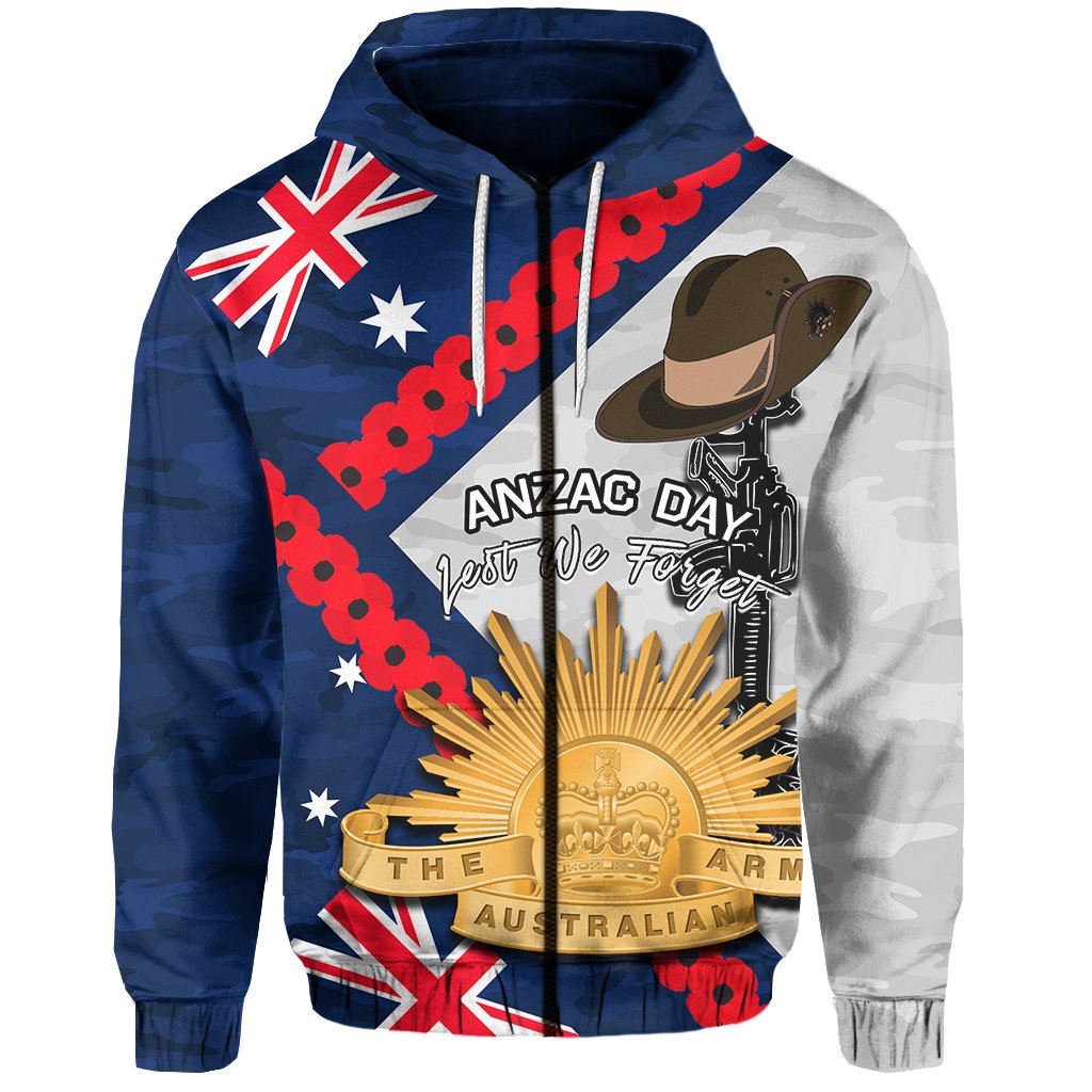 Australia Flag ANZAC Day Zip Hoodie Army - Vibe Hoodie Shop