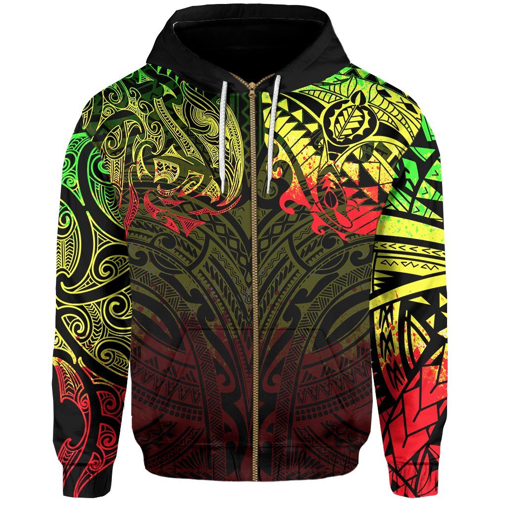 New Zealand Zip Hoodie, Maori Polynesian Tattoo Reggage - Vibe Hoodie Shop