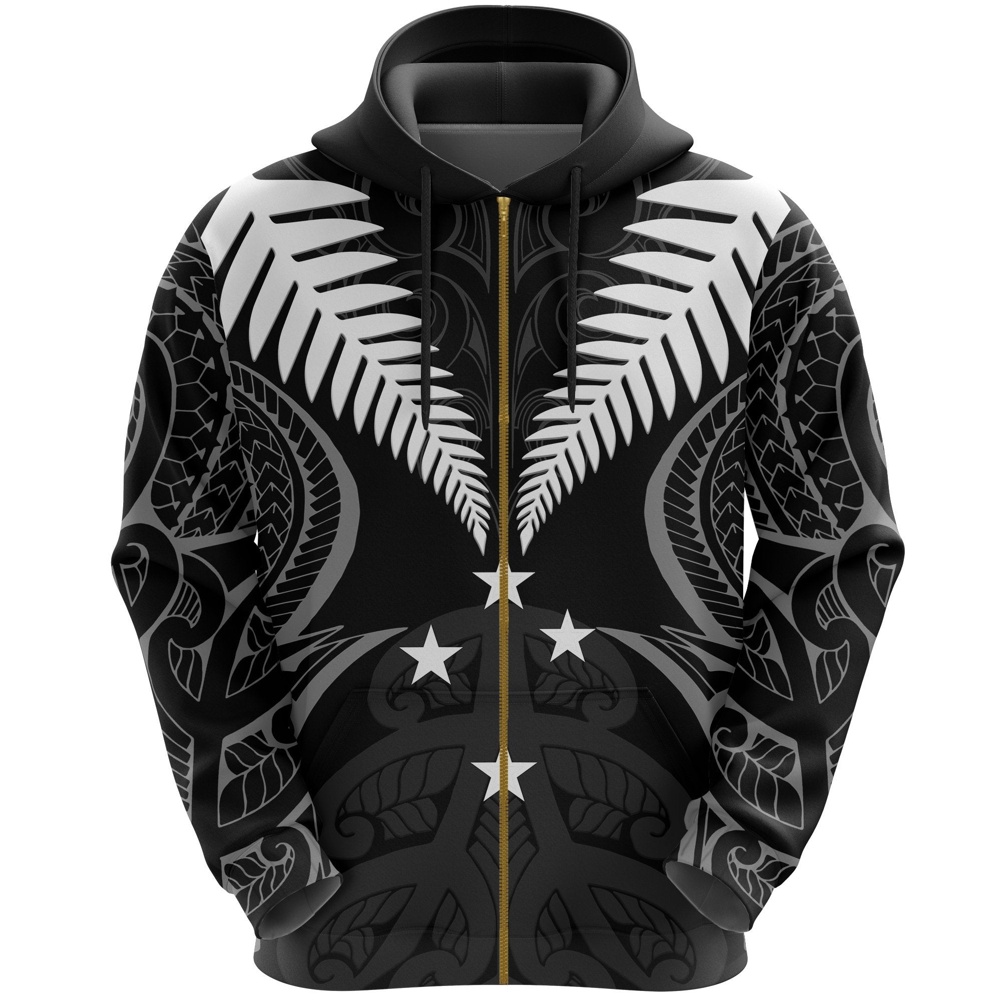 New Zealand Maori Silver Fern Zip Up Hoodie - Vibe Hoodie Shop
