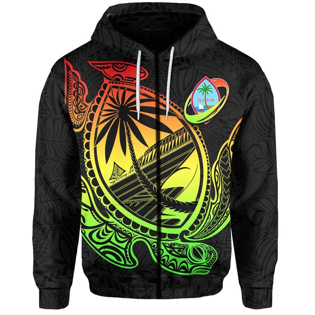 Guam Zip Hoodie Rugby Version Turtle Polynesian Rasta - Vibe Hoodie Shop