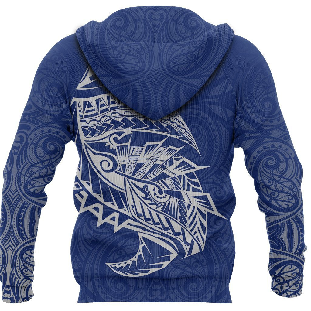 New Zealand Zip Up Hoodie, Maori Tattoo Zipper Hoodie Polynesian Style - Blue - Vibe Hoodie Shop