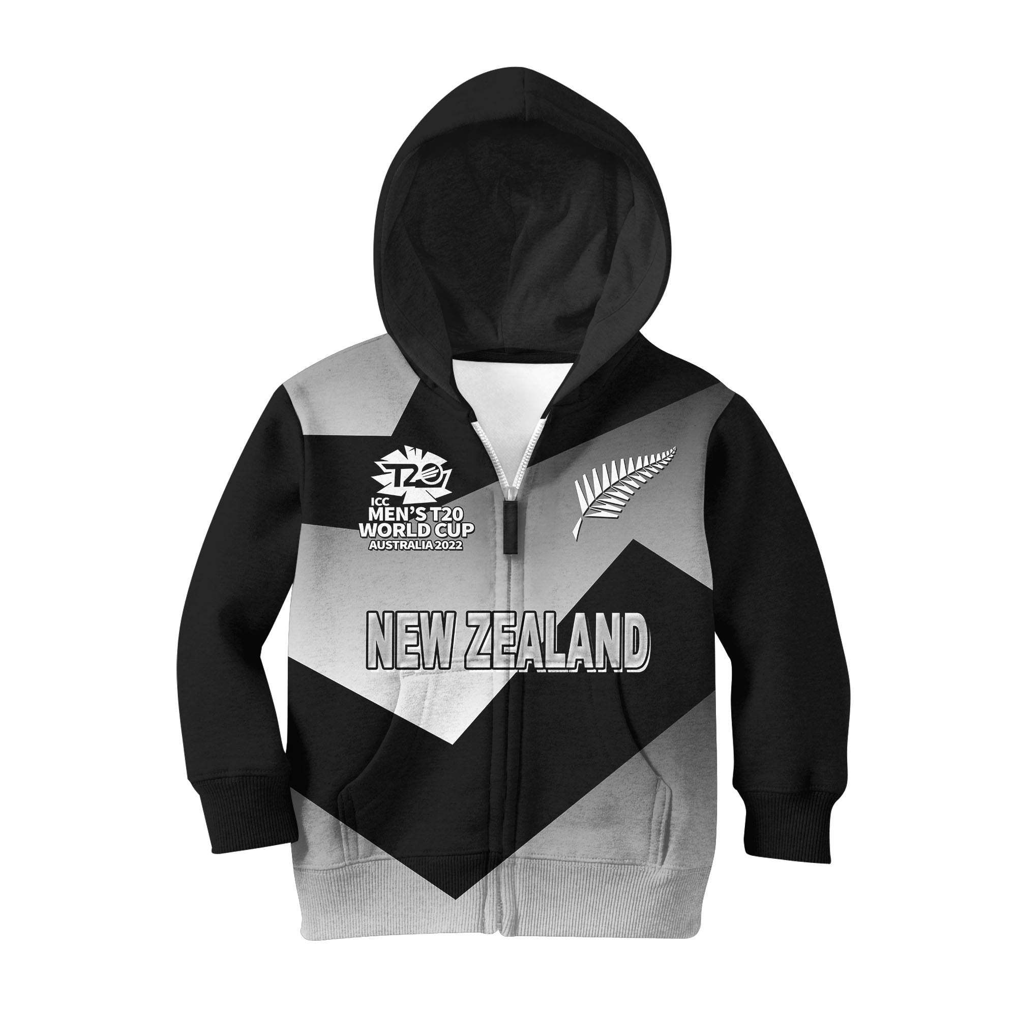 (Custom Personalised And Number) New Zealand Cricket T20 WC Hoodie KID - Vibe Hoodie Shop