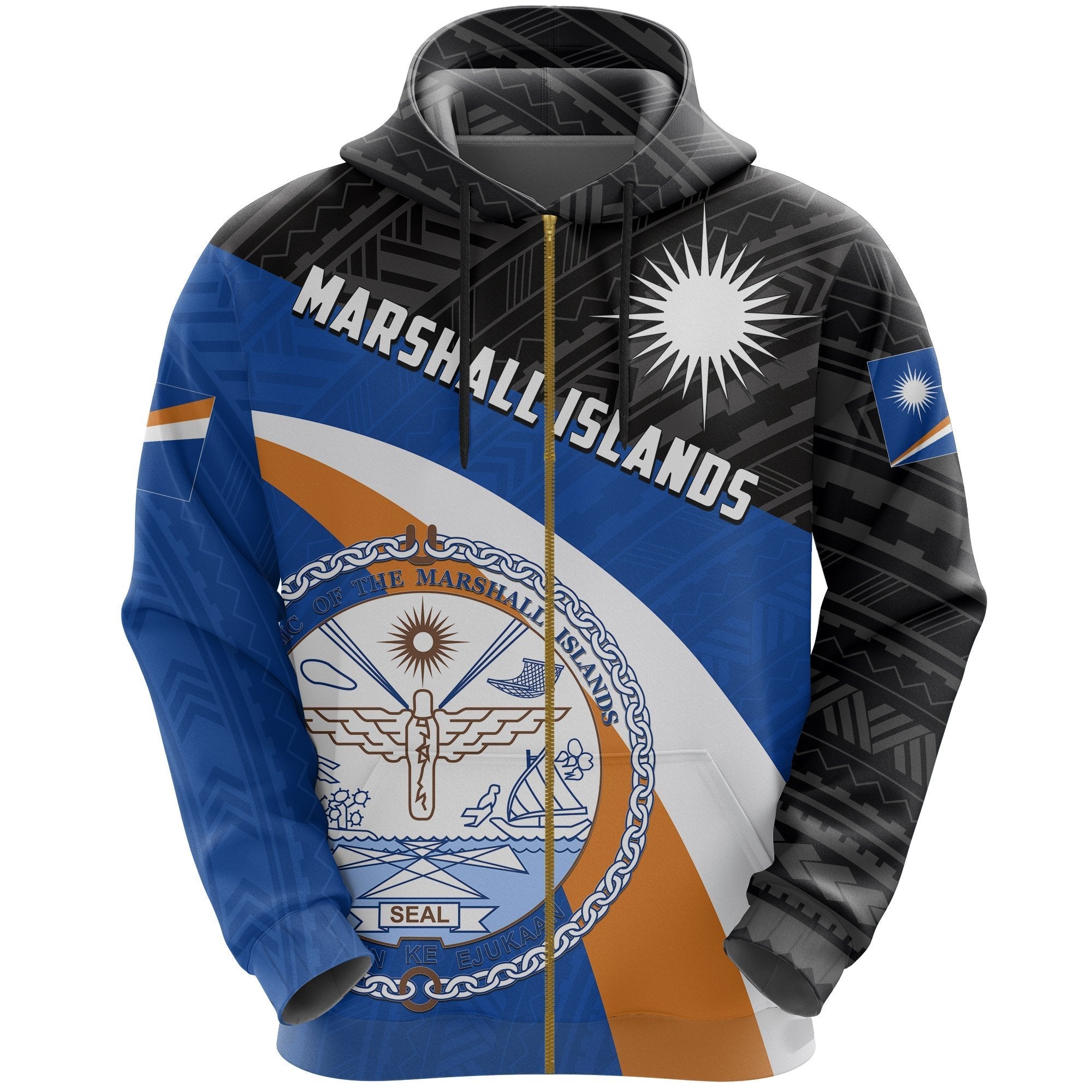 Marshall Islands All Over Print Zip Hoodie Flag - Coat Of Arms - Vibe Hoodie Shop