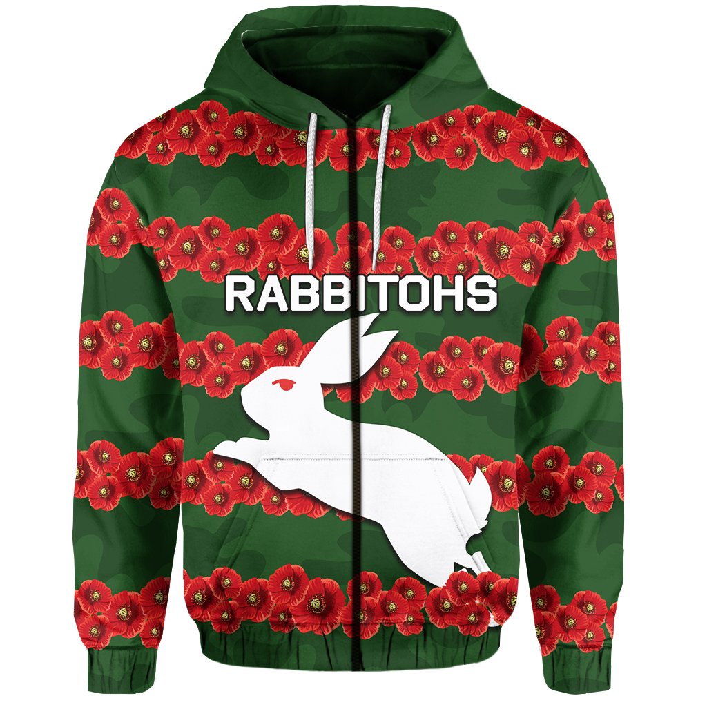 Rabbitohs Zip Hoodie Poppy Flowers - Vibe Hoodie Shop