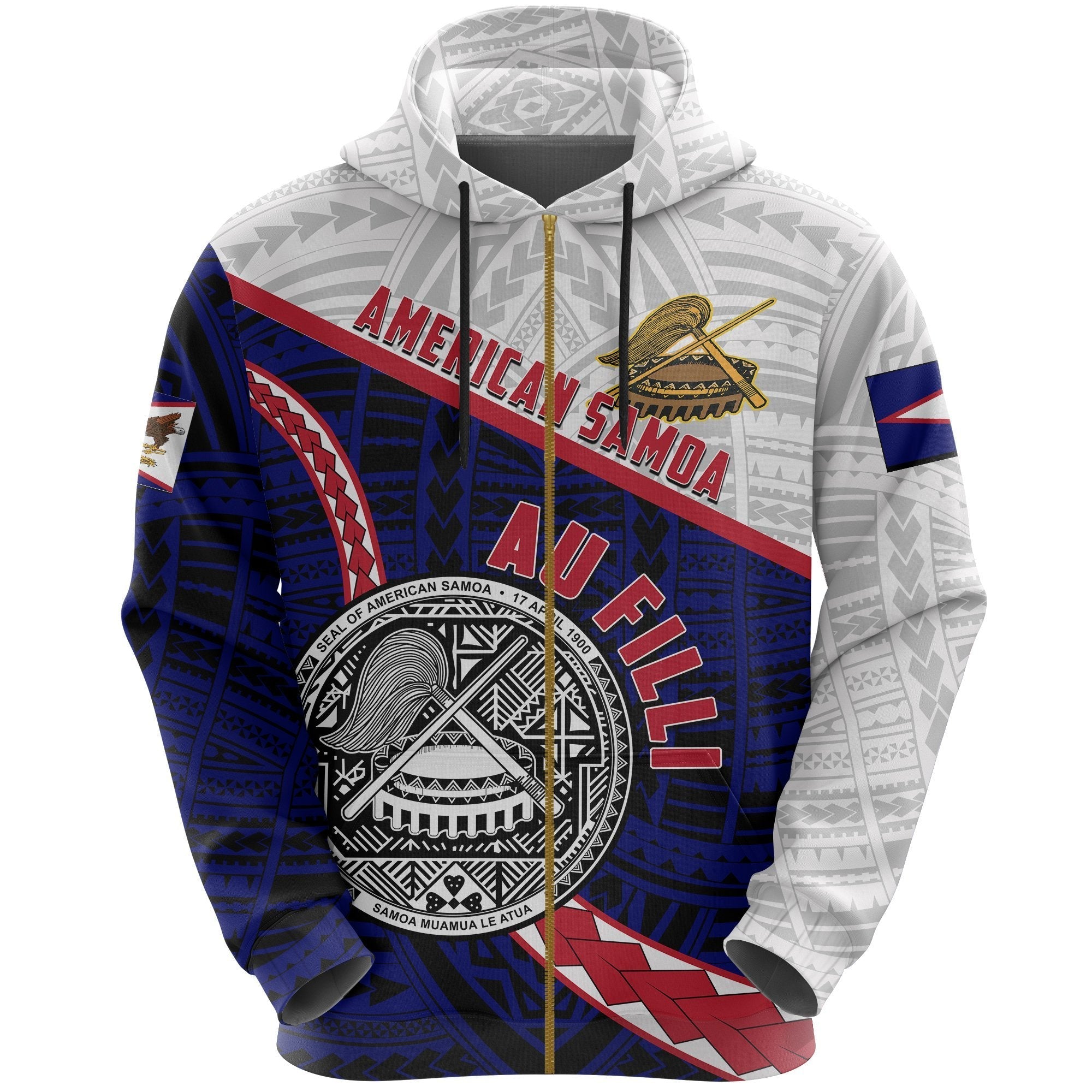 American Samoa All Over Print Full Zip Hoodie Au Filli Football Style 1 - Vibe Hoodie Shop