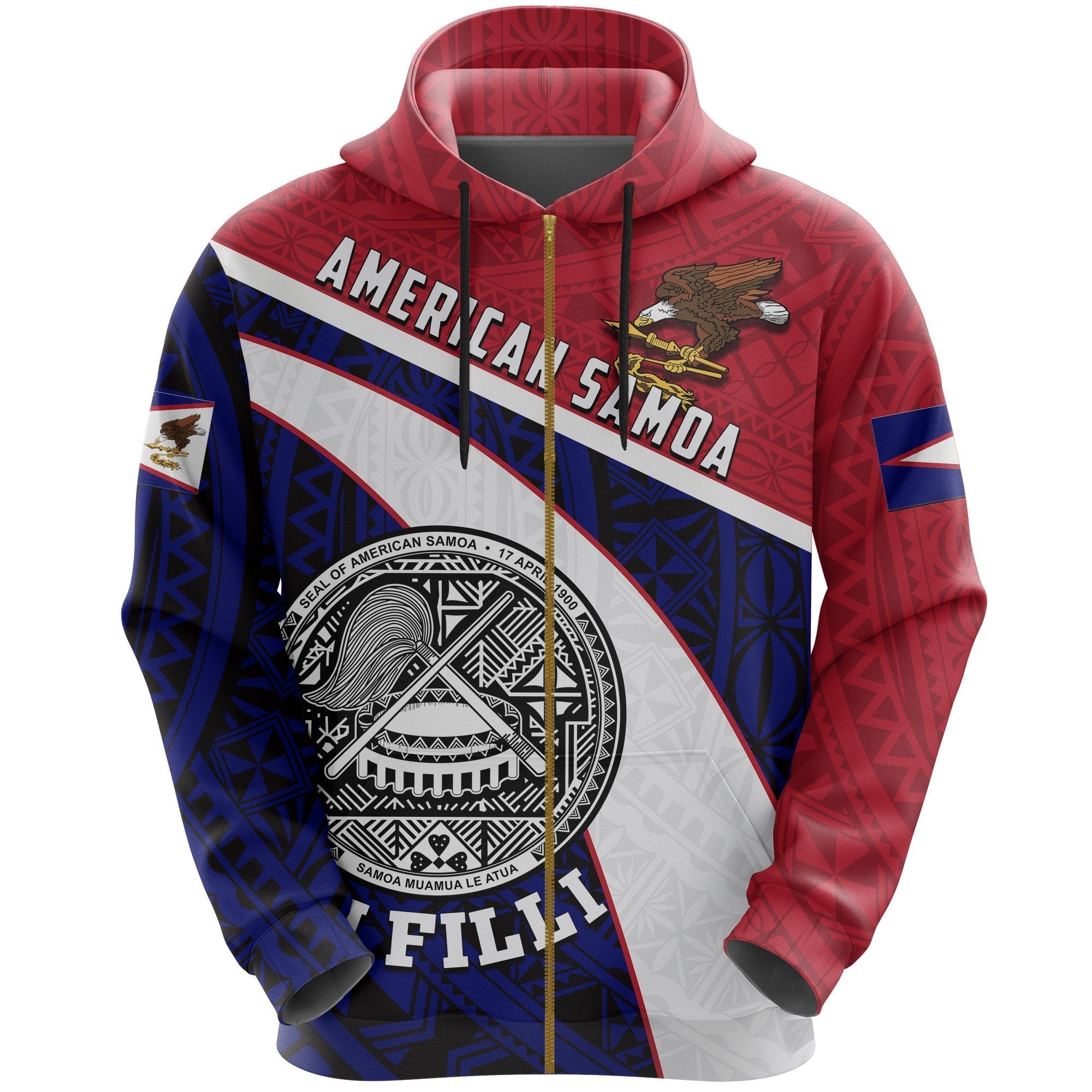 American Samoa All Over Print Full Zip Hoodie Au Filli Football Style 2 - Vibe Hoodie Shop