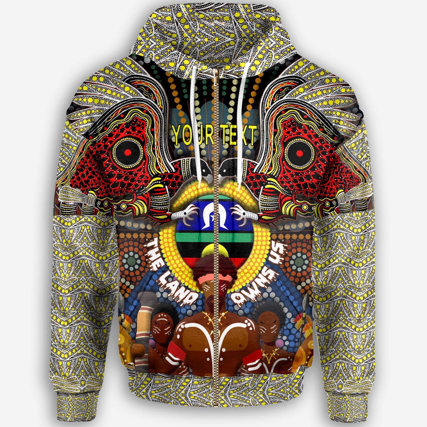 (Custom Text) The Land Owns Us Aboriginal Zip - Up Hoodie - Vibe Hoodie Shop